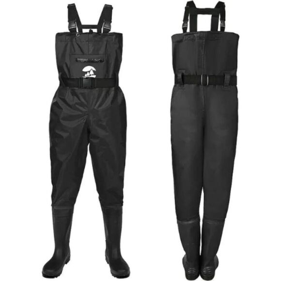 SaphiRose Unisex Black Nylon Waterproof Bootfoot Chest Wader Size M7/W9 SU253 - Picture 2 of 6